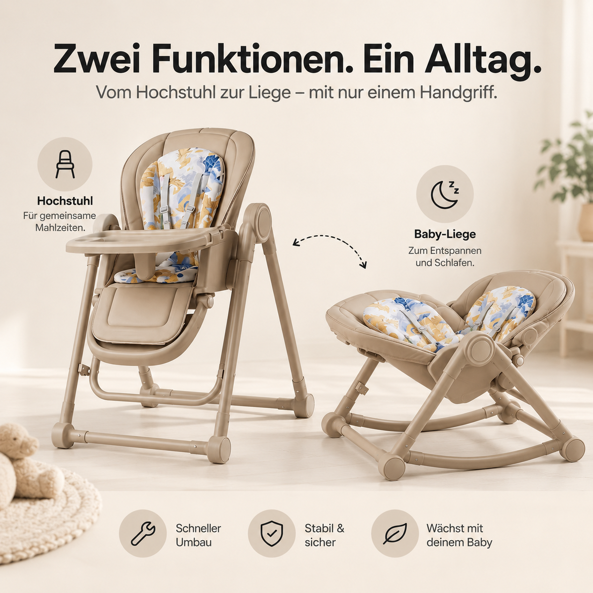 Leni – Baby 2in1-Hochstuhl mit Schaukelfunktion
